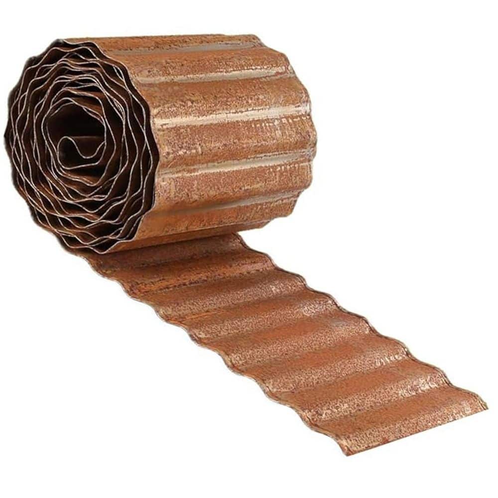 40 ft. x 6 in. Sturdy Corrugated Metal Edging Rusty Finish Weather-Resistant Landscaping Border for DIY Gardens - Hercitys