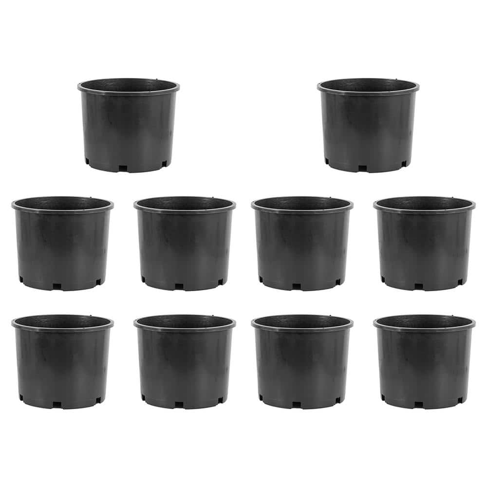 11 in. W x 21 in. H 5 Gal. Premium Nursery Black Plastic Planter Garden Grow Pots (Set of 10) - Hercitys