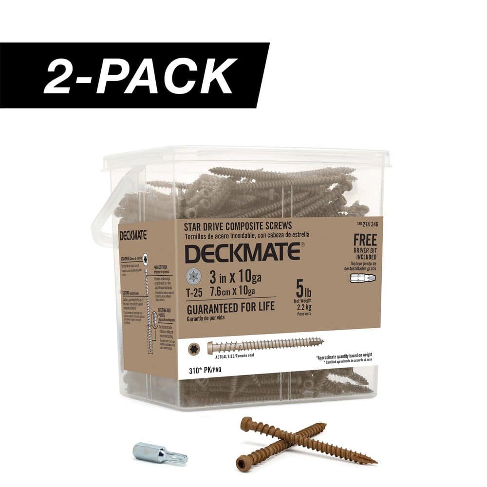 2-Pack #10 x 2-1/2 in. Brown Star Drive Pan-Head Composite Deck Screws (10 lb. / 750-Piece) - Hercitys