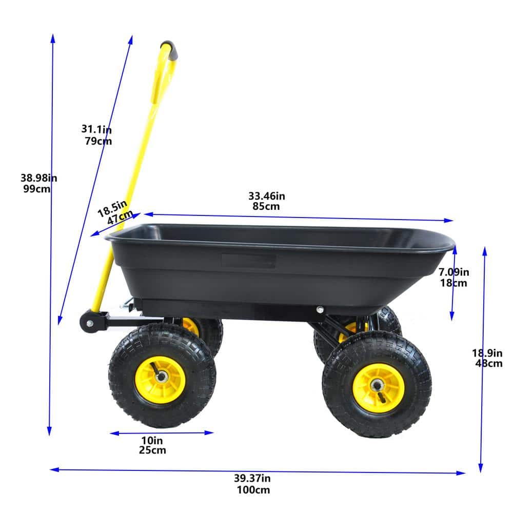 2.5 cu. ft. Metal Garden Cart with Steel Frame and 10 in. Pneumatic Tires 300 lbs. - Hercitys