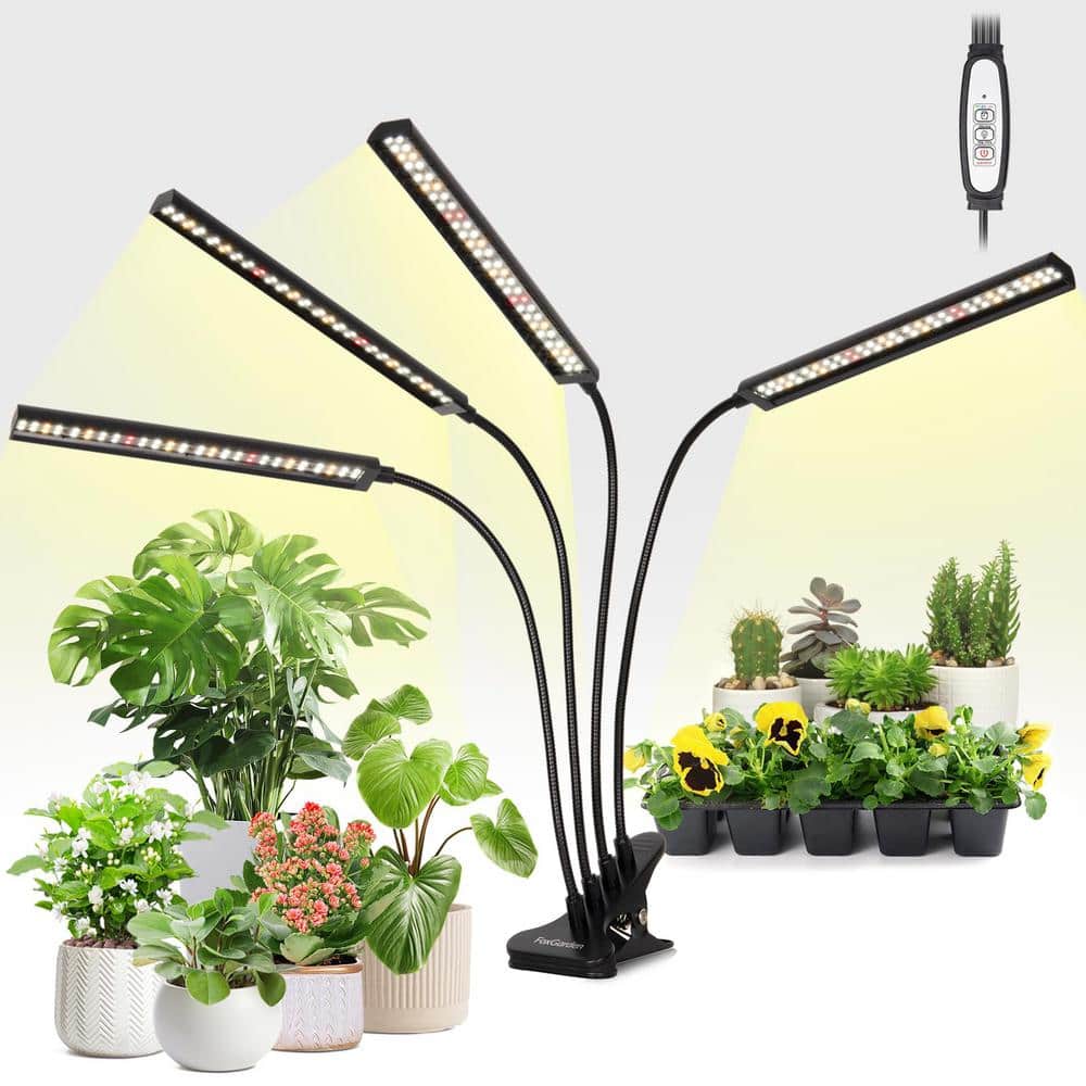 4-Head Plant Grow LED Light Full Spectrum for Indoor Growing with Flexible Gooseneck 4-12hr Timer,4 Brightness Levels - Hercitys