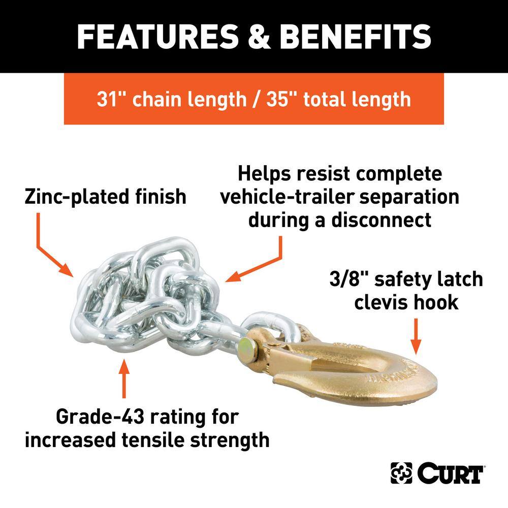 35″ Safety Chain with 1 Clevis Hook (16,200 lbs., Yellow Zinc) - Hercitys
