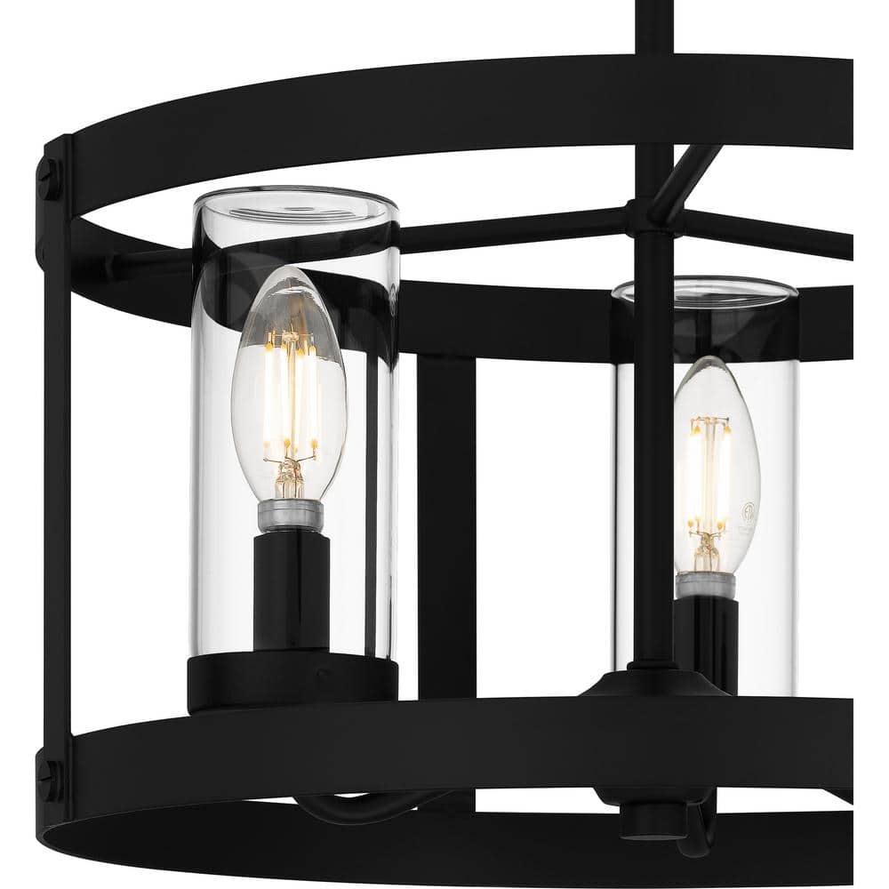 3-Light Matte Black Outdoor Semi-Flush Mount Light with Clear Glass Shades - Hercitys