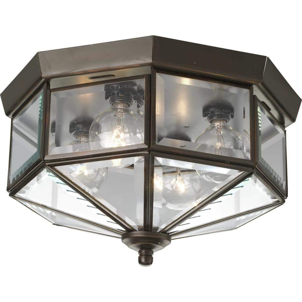 4-Light Antique Bronze Clear Beveled Glass Traditional Indoor Outdoor 9-3/4″ Flush Mount Light - Hercitys