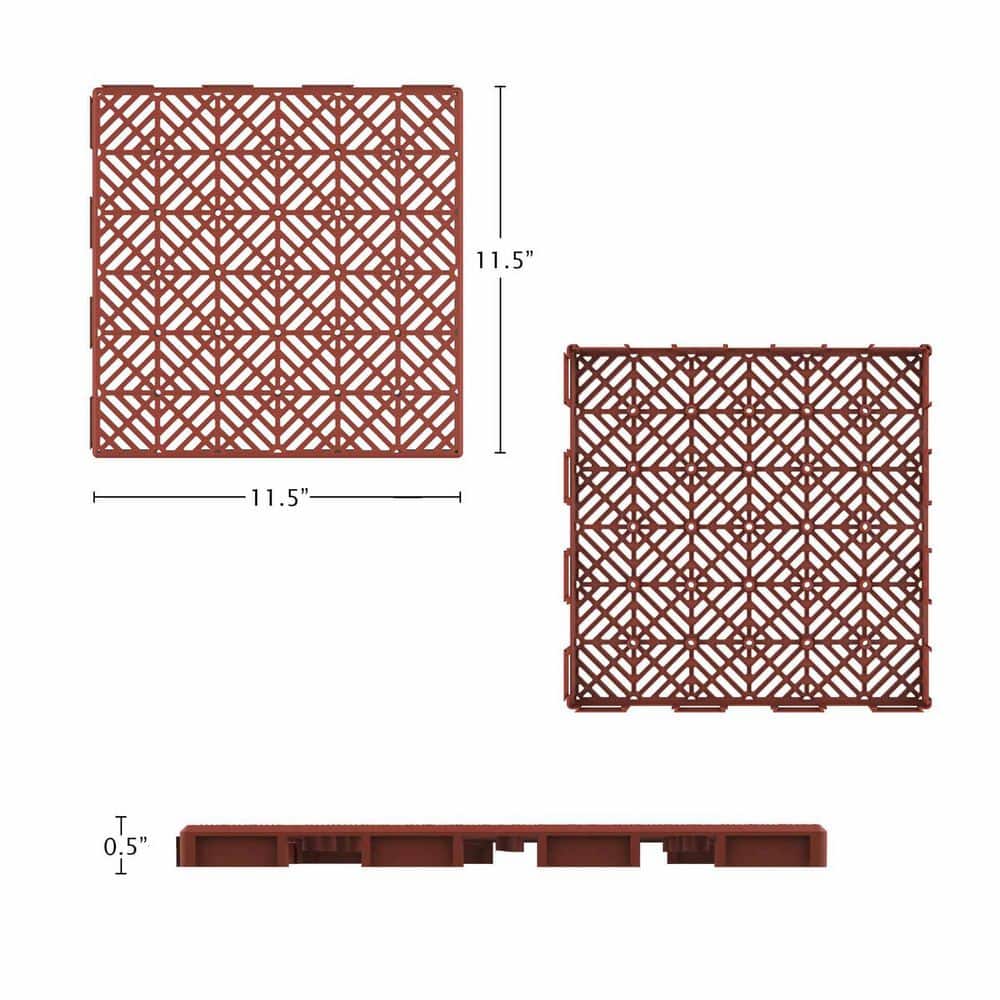 1 ft. W x 1 ft. L Terracotta Outdoor Interlocking Diamond Pattern Polypropylene Patio and Deck Tile Flooring (Set of 30) - Hercitys