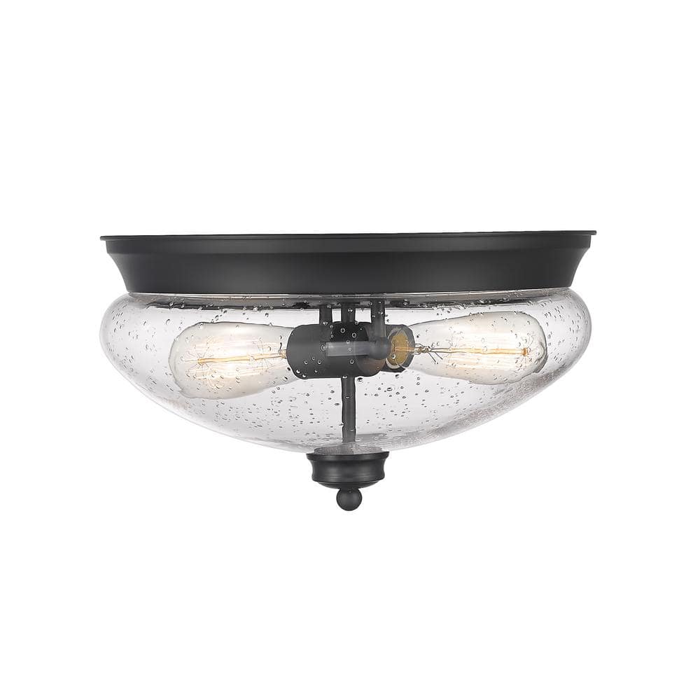 13 in. 2-Light Matte Black Flush Mount with Matte Opal Shade - Hercitys