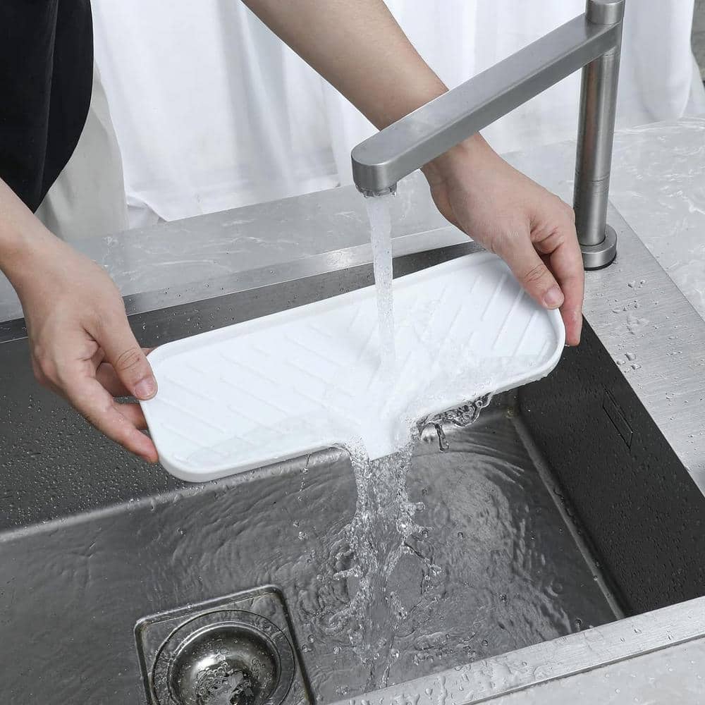 12 in. Silicone Bathroom Soap Dishes with Drain and Kitchen Sink Organizer, Sponge Holder, Dish Soap Tray in White. - Hercitys