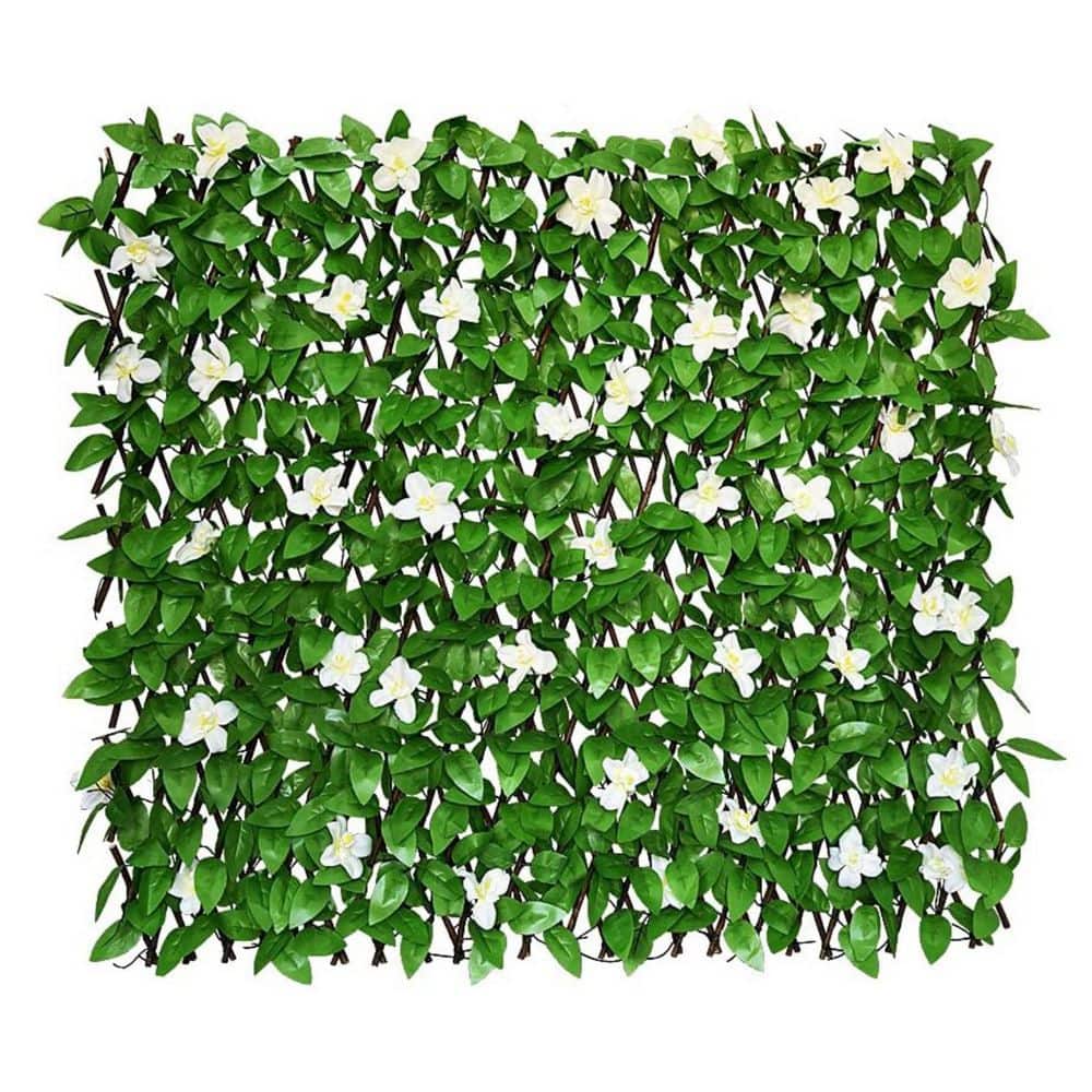 22 x 120 in. Green-Flowers Expandable Fence Privacy Screen for Balcony Patio Outdoor - Hercitys