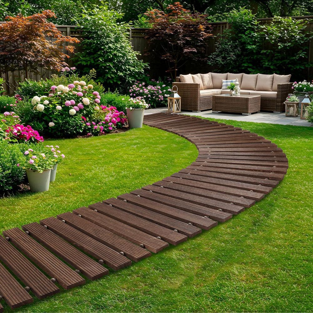 11.5 ft. Roll-Out Wooden Garden Pathway, Weather-Resistant and Non-Slip Patio Path, Brown - Hercitys