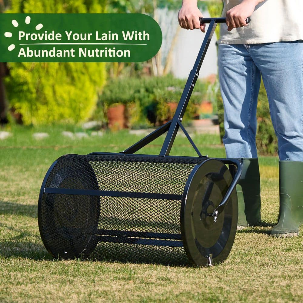 24 in.Compost Peat Moss Spreader, Heavy-Duty Metal Mesh Spreader with Adjustable Handle in Black - Hercitys