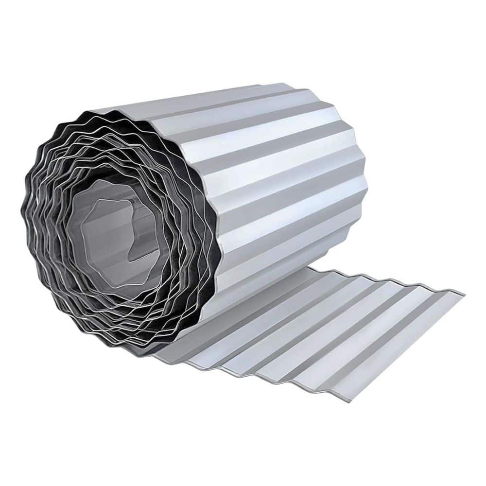 120 in. x 10 in. Silver Metal Corrugated Garden Edging, Strong Galvanized Iron Edging Strips with Rolled Edge Design - Hercitys