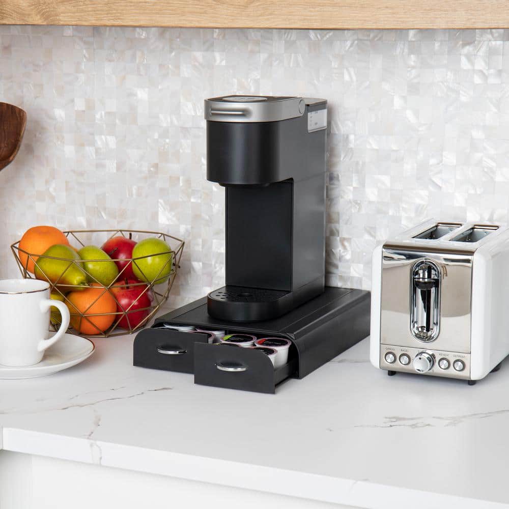 2 Drawers Single Serve Pod Organizer Keurig Mini Compatible 9.5 in. L x 12.25 in. W x 2.5 in. H, Black - Hercitys