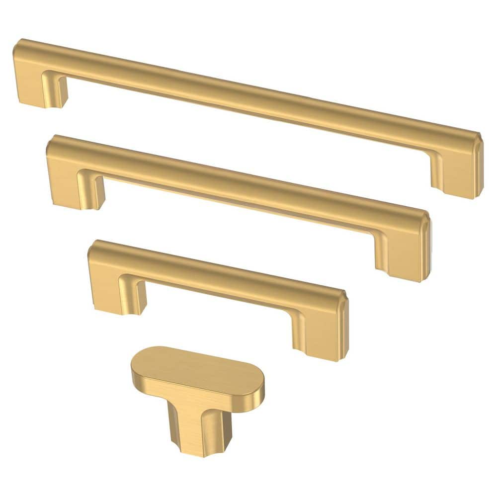 (10-Pack) Scalloped 1-5/8 in. (42 mm) Modern Gold T-Shaped Bar Cabinet Knobs - Hercitys