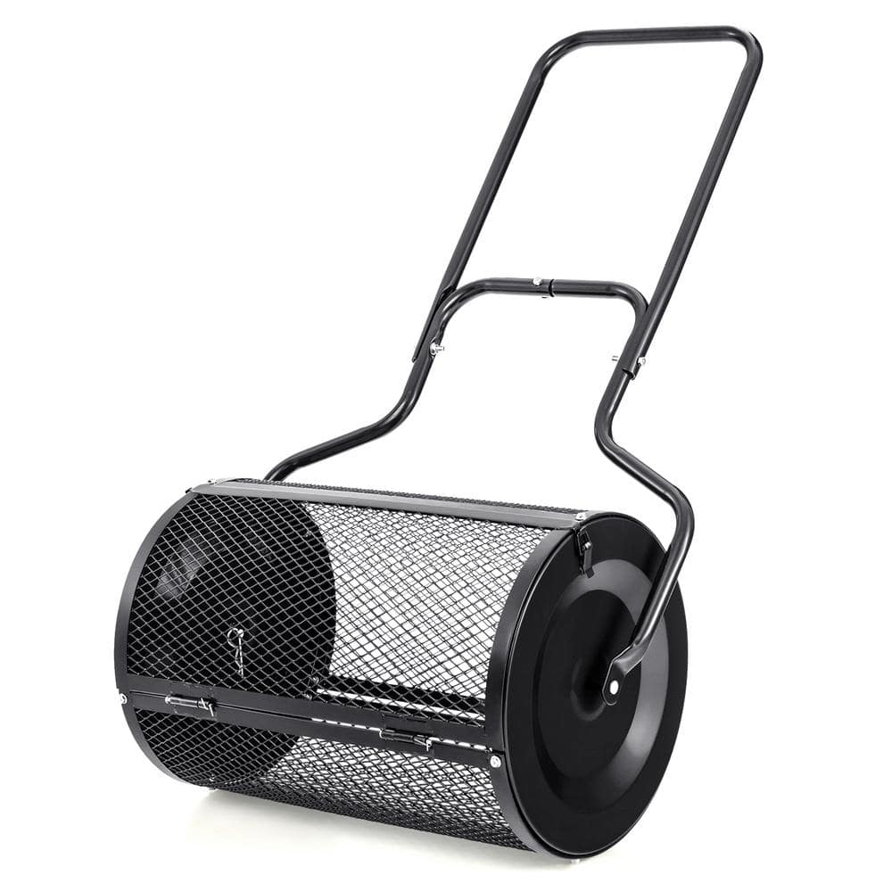 24 in. Black Peat Moss Spreader with Upgrade Side Latches and U-Shape Handle - Hercitys