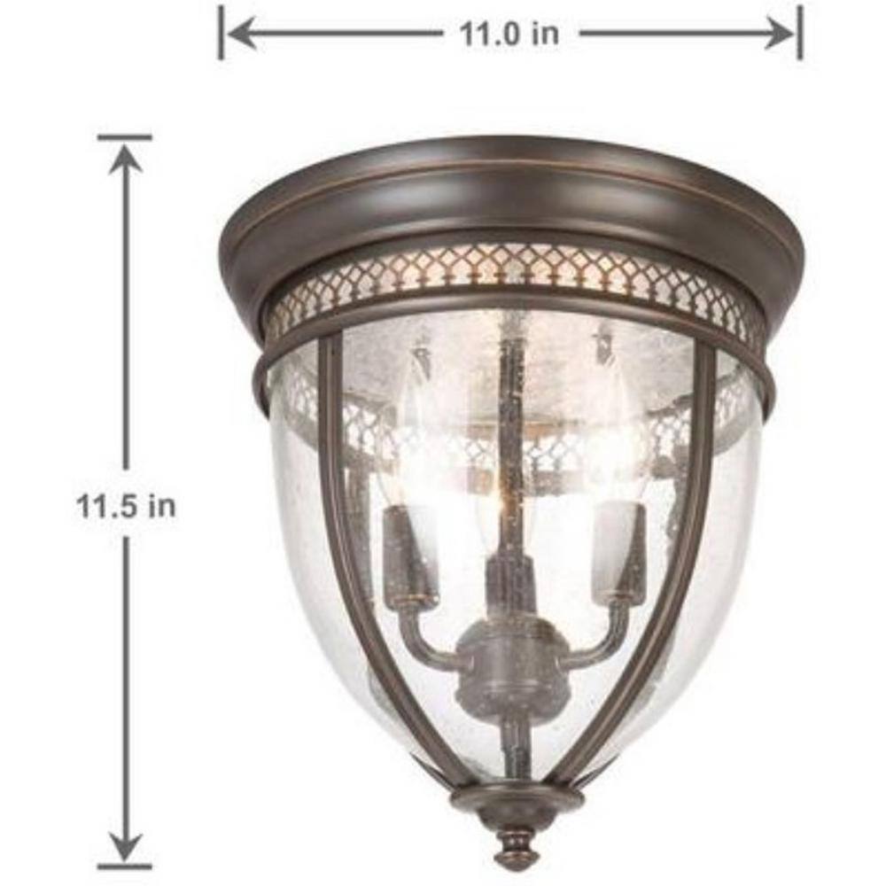 11 in. Oil-Rubbed Bronze Flush Mount Fixture with Clear Seeded Glass Shade - Hercitys