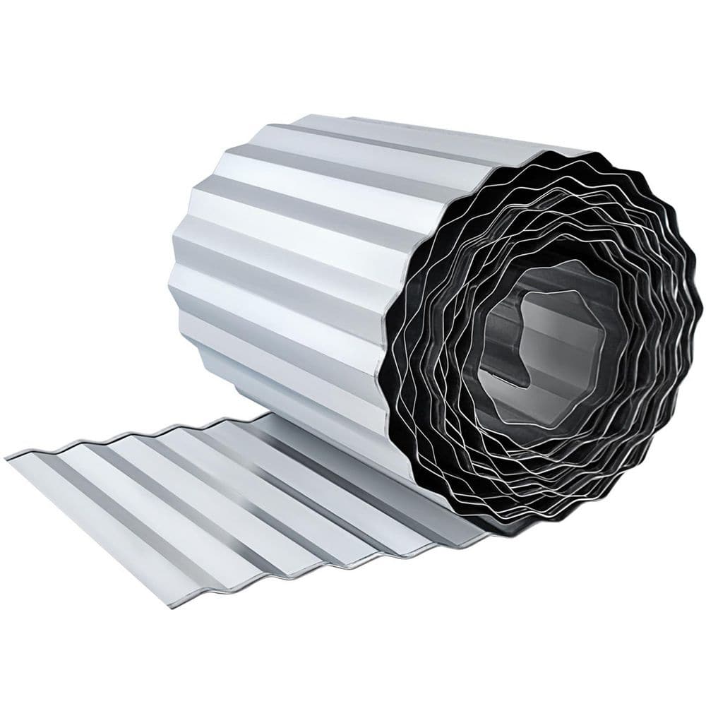 120 in. x 8 in. x 0.1 in. Silver Corrugated Garden Edging, Metal Landscape Edging for Lawns, Borders and Flower - Hercitys