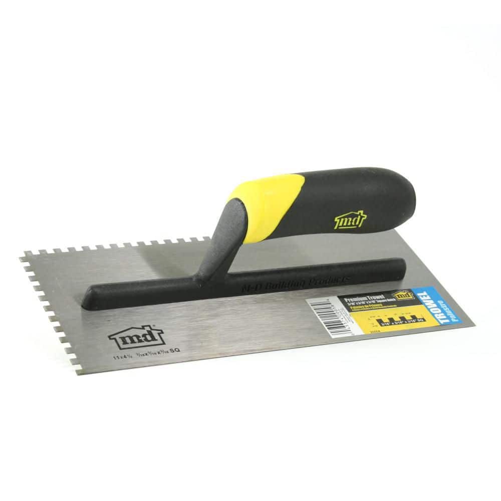 11 in. x 3/16 in. x 3/16 in. Square Notch Stainless Steel Flooring Trowel with Comfort Grip - Hercitys