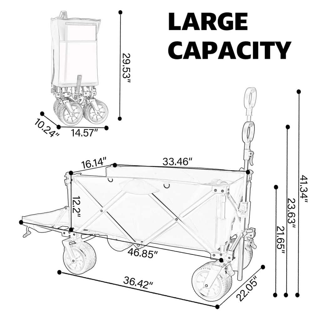 10 cu. ft. Steel Collapsible Folding Garden Cart Beach Wagon with Rain Covers, Waterproof Dustproof UV Resistant, Gray - Hercitys