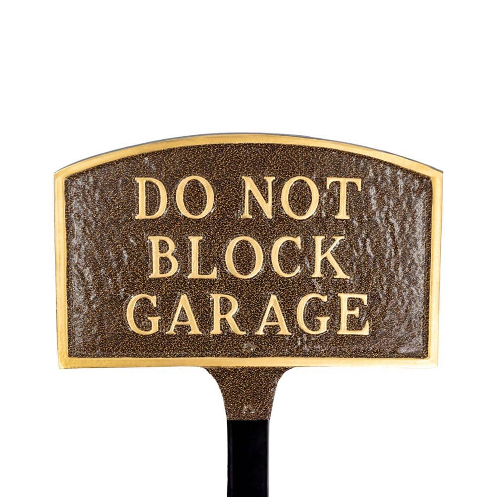5.5 in. x 9 in. Small Arch Do Not Block Garage Statement Plaque Sign with Lawn Stake – Hammered Bronze - Hercitys