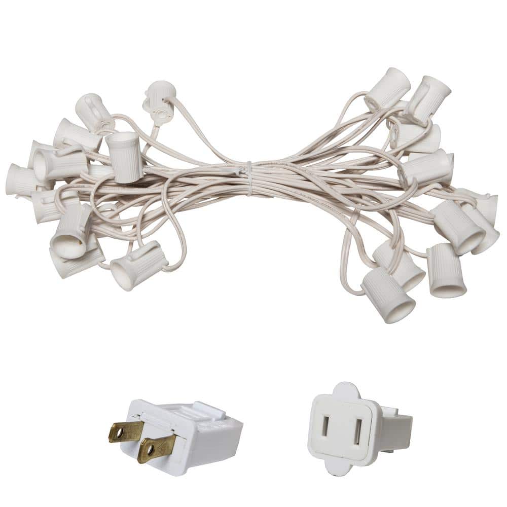 25 ft. C9/E17 White Wire Socket Stringer with 12 in. Spacing - Hercitys