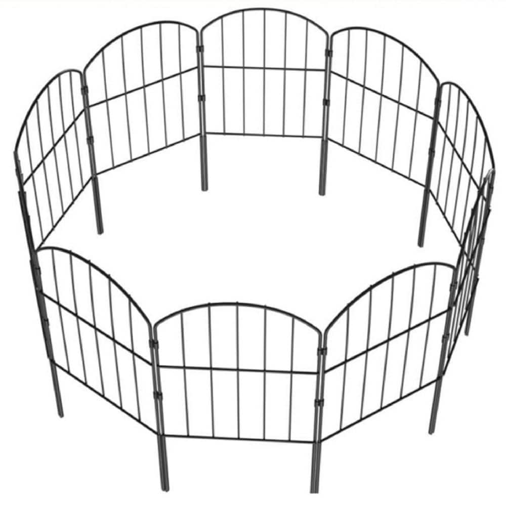 24 in. Metal Garden Fence, 10.5 ft. Rustproof Animal Barrier, 10-Panels, Black - Hercitys