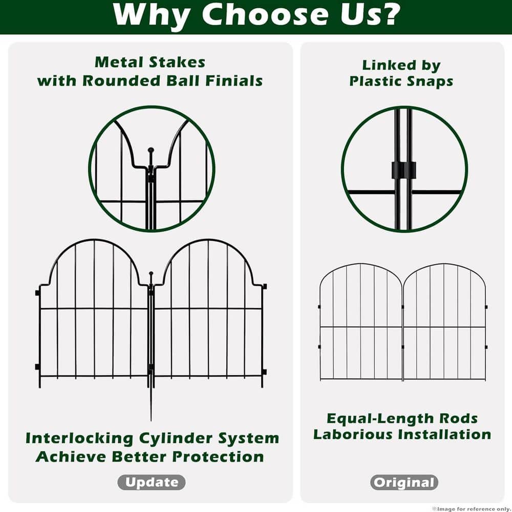 22 in. Iron Garden Fence Panels No-Dig Decorative Animal Barrier Edging 21 ft. for Yard Patio Lawn 19-Pack - Hercitys