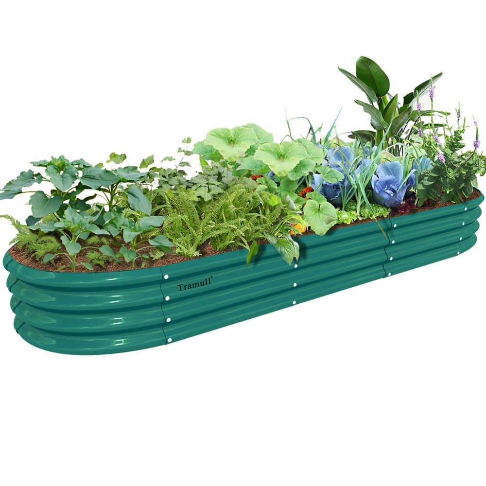 12 x 2 x 1 ft. Green Metal Oval Outdoor Galvanized Raised Garden Bed Kit (1-Pack) - Hercitys