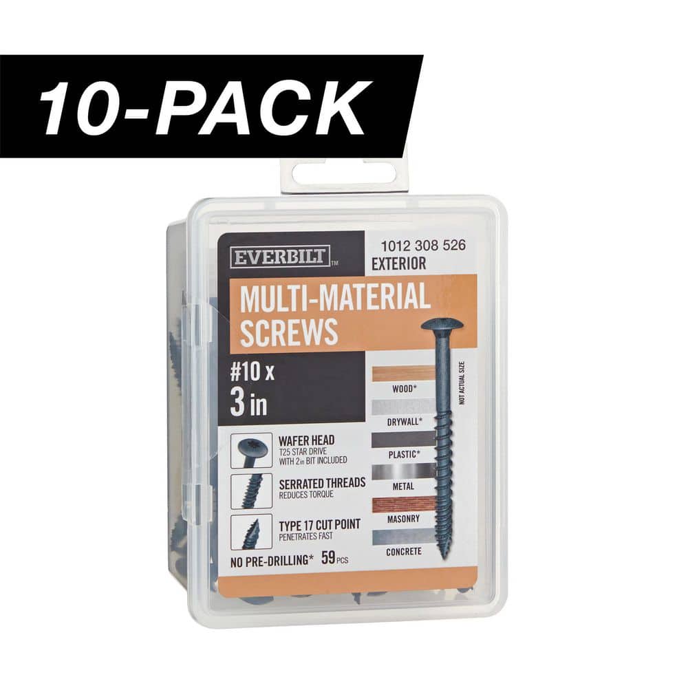 10-Pack #10 x 3 in. Black 6-Lobe Star Drive Exterior Wafer Head Multi-Material Screw (10 lbs. / 590-Piece) - Hercitys