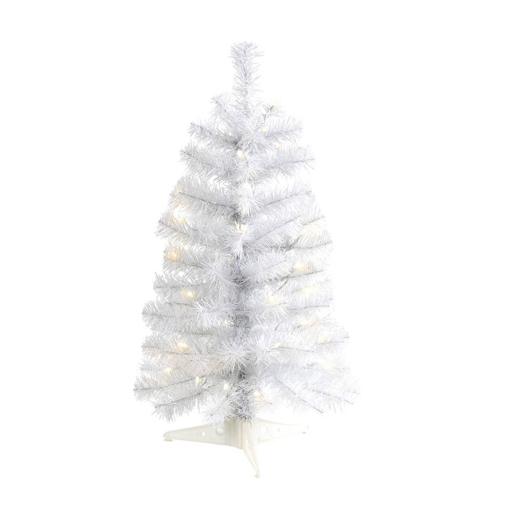 2 ft. Pre-Lit White Artificial Christmas Tree with 35 Battery Operated Clear LED Lights - Hercitys