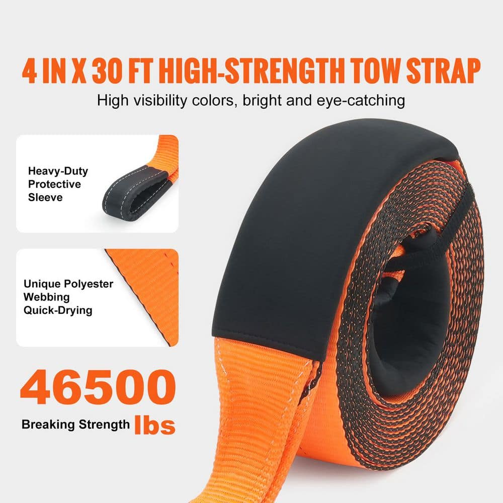 30 in. Recovery Tow Rope 46500 lbs. Heavy-Duty Off Road Snatch Strap Extreme Duty Energy Snatch Strap - Hercitys
