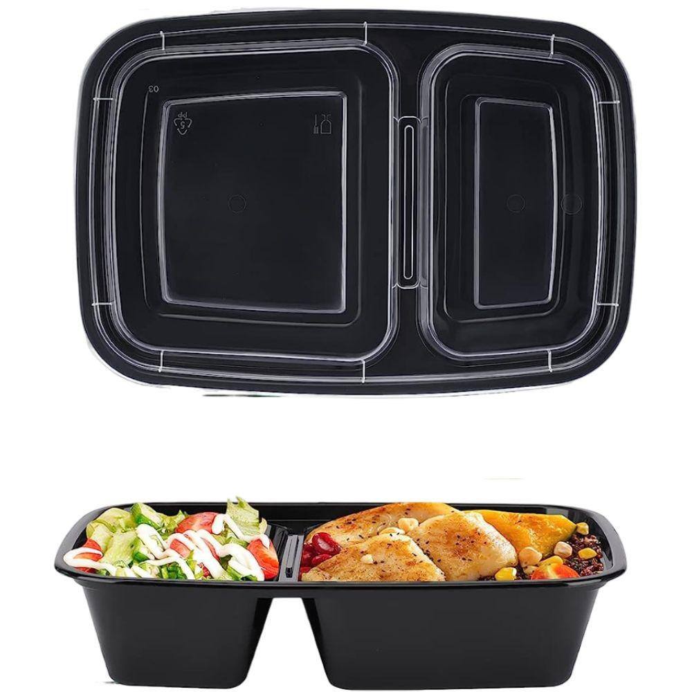 50-Pack Food Storage Containers with 2 Food Compartment and Lids, Microwave, Freezer and Dishwasher Safe in Black - Hercitys