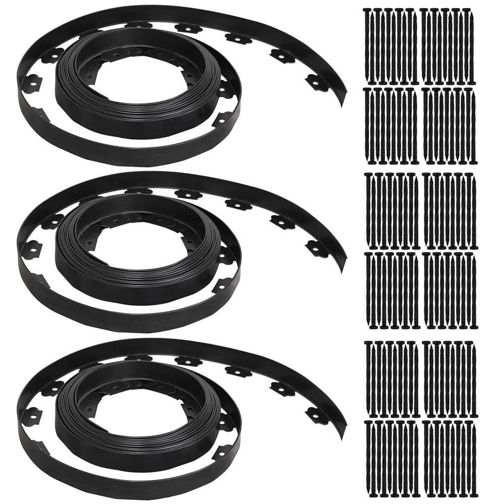 1200 in. 100 ft. x 1.5 in. Black Plastic Garden Edging Coil, Landscape Edging Kit with 120-Pieces Spikes for Lawn - Hercitys