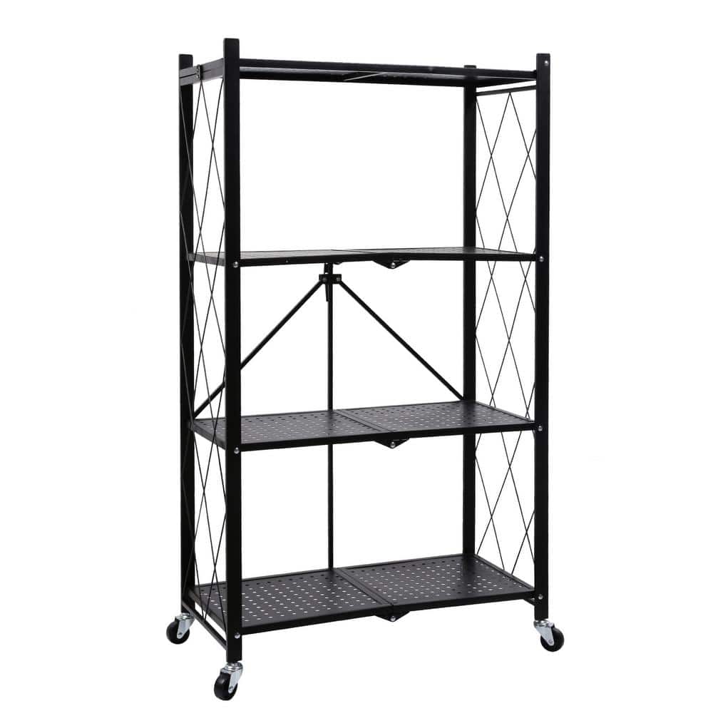 4-Tier Metal Rack Storage Garage Storage Shelving Unit with Wheels in Black (13.43 in. W x 49.72 in. H x 28.03 in. D) - Hercitys
