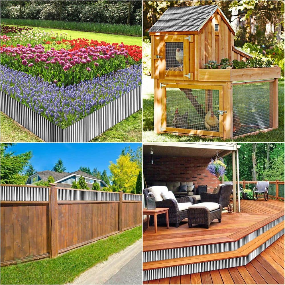 120 in. x 8 in. x 0.1 in. Silver Corrugated Garden Edging, Metal Landscape Edging for Lawns, Borders and Flower - Hercitys