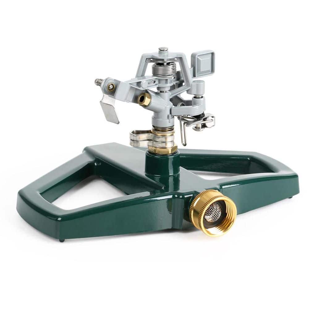 5800 sq. ft. Adjustable Circular Pulsating Lawn Sprinkler with Heavy Duty Metal Base, Green - Hercitys