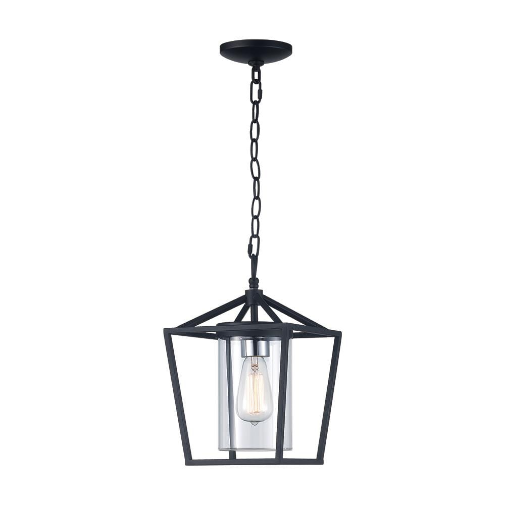1-Light Black Outdoor Pendant Light Fixture with Clear Glass - Hercitys
