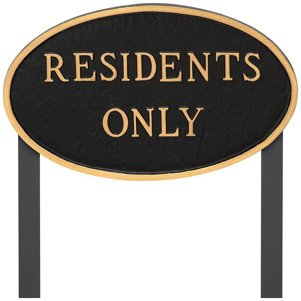 10 in. x 18 in. Large Oval Residents Only Statement Plaque Sign with 23 in. Lawn Stakes – Black/Gold - Hercitys
