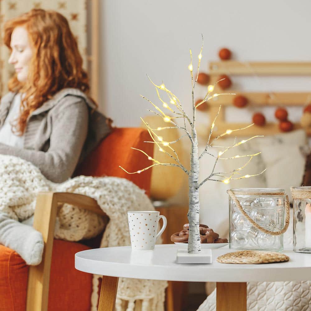 2 ft. Pre-Lit White Twig Birch Tree Battery Powered for Christmas Holiday - Hercitys