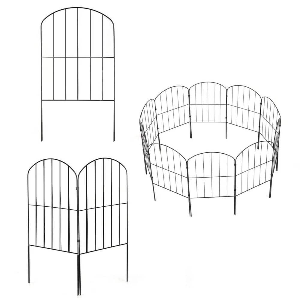 23.93 in. Black iron Garden Fence-Rustproof Arched Animal Barrier, , Customizable Yard & Patio Decor （10Pcs） - Hercitys