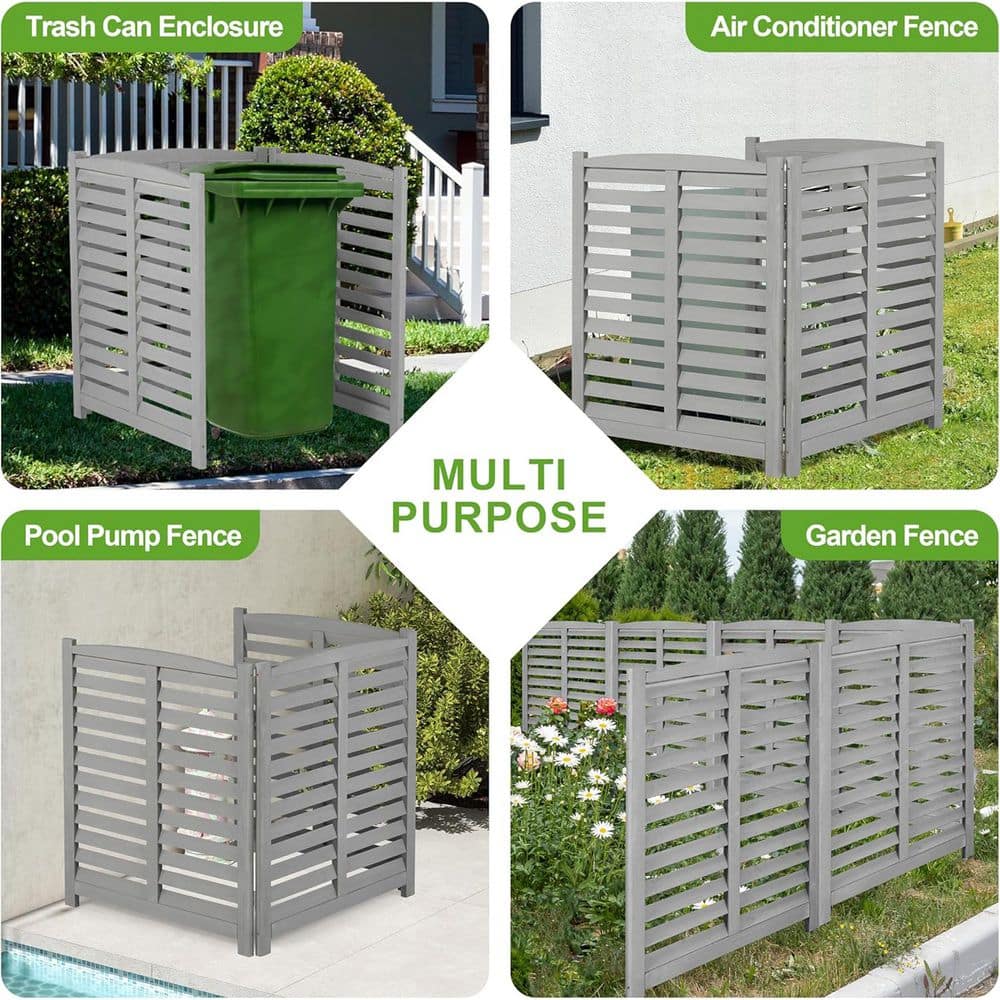 3-Panel Outdoor Air Conditioner Fence Gray Wooden Screen, Outside Privacy Fence, 32 in. W x 38 in. H - Hercitys