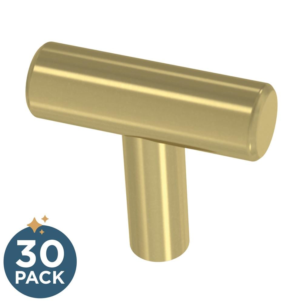 (30-Pack) Simple Round Bar 1-1/4 in. (32 mm) Modern Satin Gold T-Shaped Bar Cabinet Knobs - Hercitys