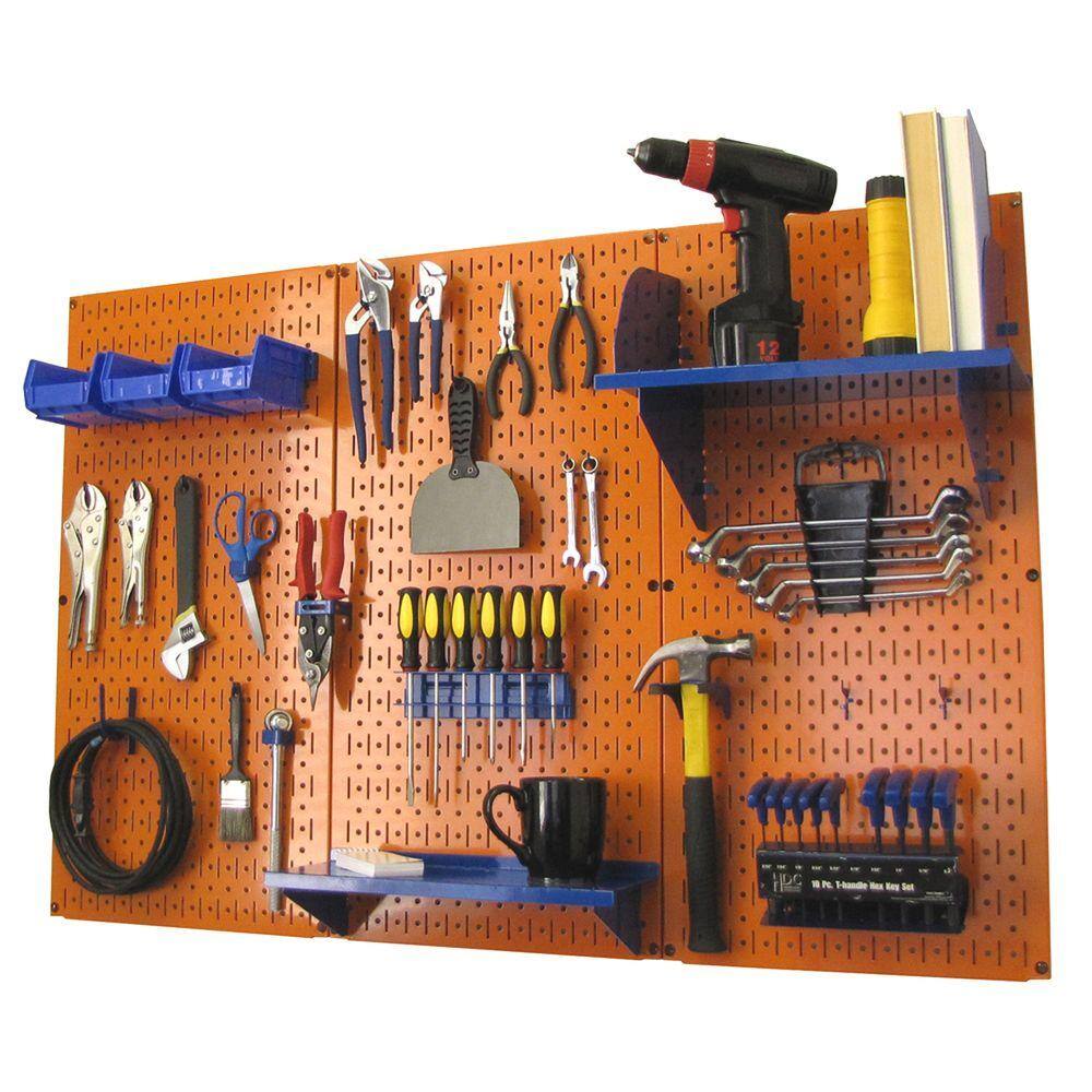 32 in. x 48 in. Metal Pegboard Standard Tool Storage Kit with Orange Pegboard and Blue Peg Accessories - Hercitys
