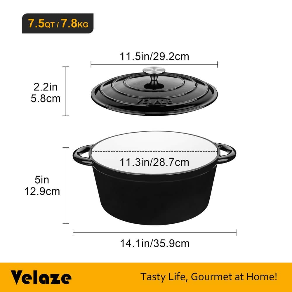 1-Piece Black Enamel Cast Iron Non-Stick Induction Dutch Oven with Lid Casserole Cooking Pan Pot for Stewing Roasting - Hercitys