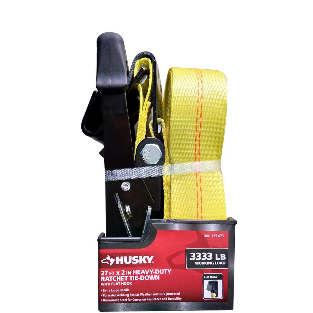 2 in. x 27 ft. Heavy-Duty Ratchet Tie-Down Strap with Flat Hooks - Hercitys