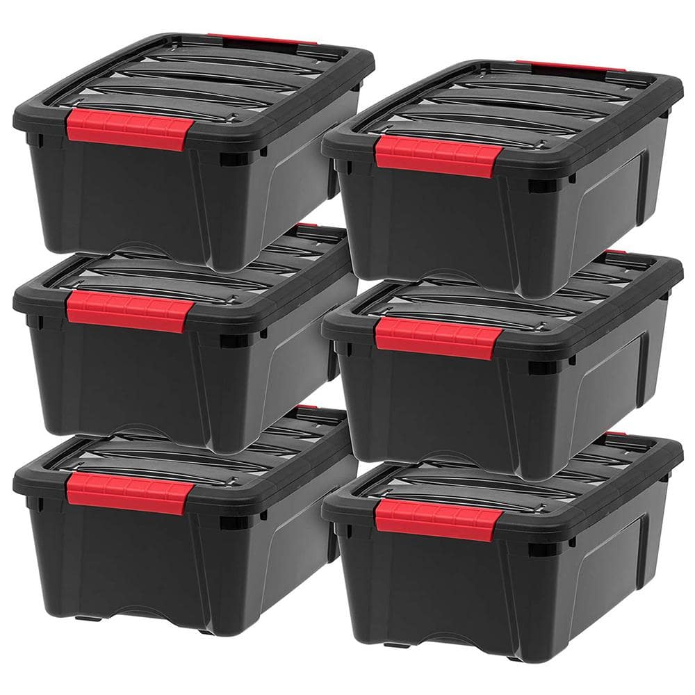 12 qt. Plastic Storage Bin with Lid in Black (6-Pack) - Hercitys