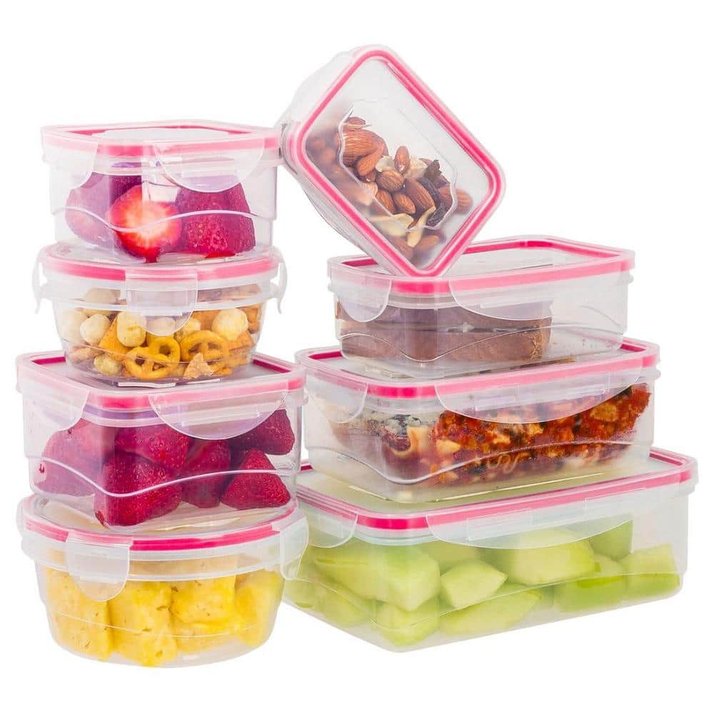 16-Piece Durable Meal Prep Plastic Food Containers with Snap Lock Lids – Red - Hercitys