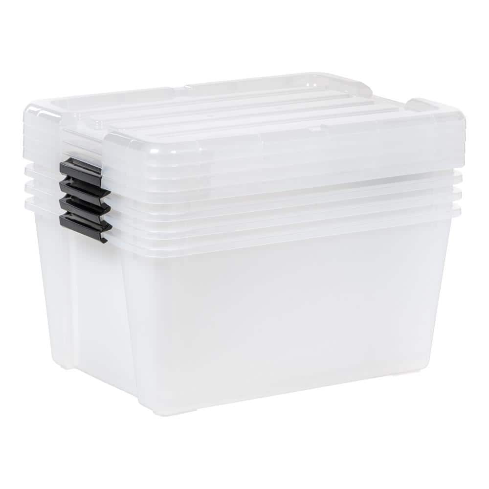 45 Qt./42.6 Gal. Buckle Up Storage Box, Clear/Black (Set of 4) - Hercitys