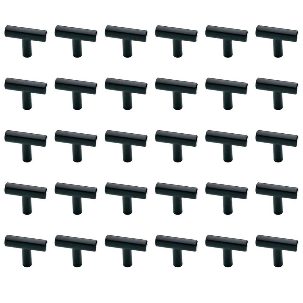 (30-Pack) Simple Bar 1-1/4 in. (32 mm) Modern Matte Black T-Shaped Bar Cabinet Knobs - Hercitys