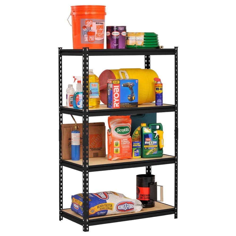 4-Tier Heavy Duty Steel Garage Storage Shelving Unit in Black (36 in. W x 60 in. H x 18 in. D) - Hercitys