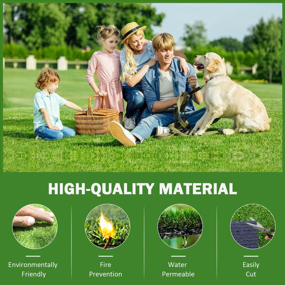 3.3 ft. x 10 ft. Green Artificial Grass Realistic Synthetic Thick Fake Faux Grass Rug with Drainage Holes (3Pack) - Hercitys
